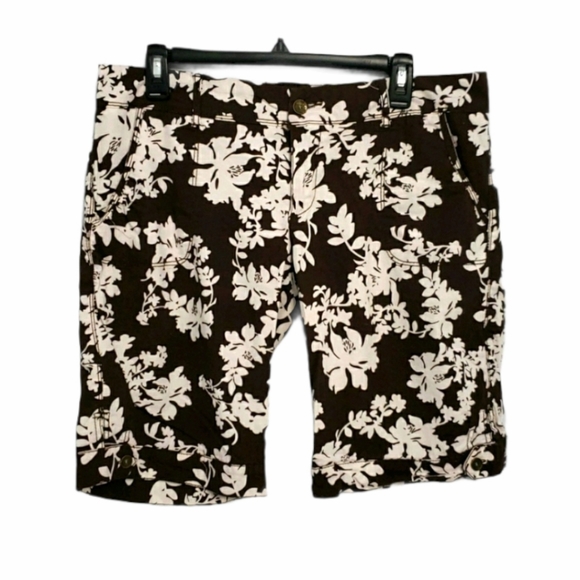 Brown and White Floral Long Shorts - Picture 1 of 3